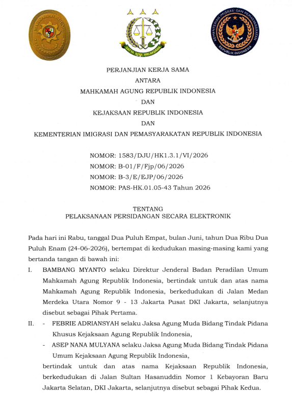 Perjanjian Kerja Sama Antara Mahkamah Agung Republik Indonesia dan Kejaksaan Republik Indonesia dan Kementerian Imigrasi dan Pemasyarakatan